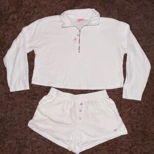 Stoney Clover Lane White Terry Shorts Set S